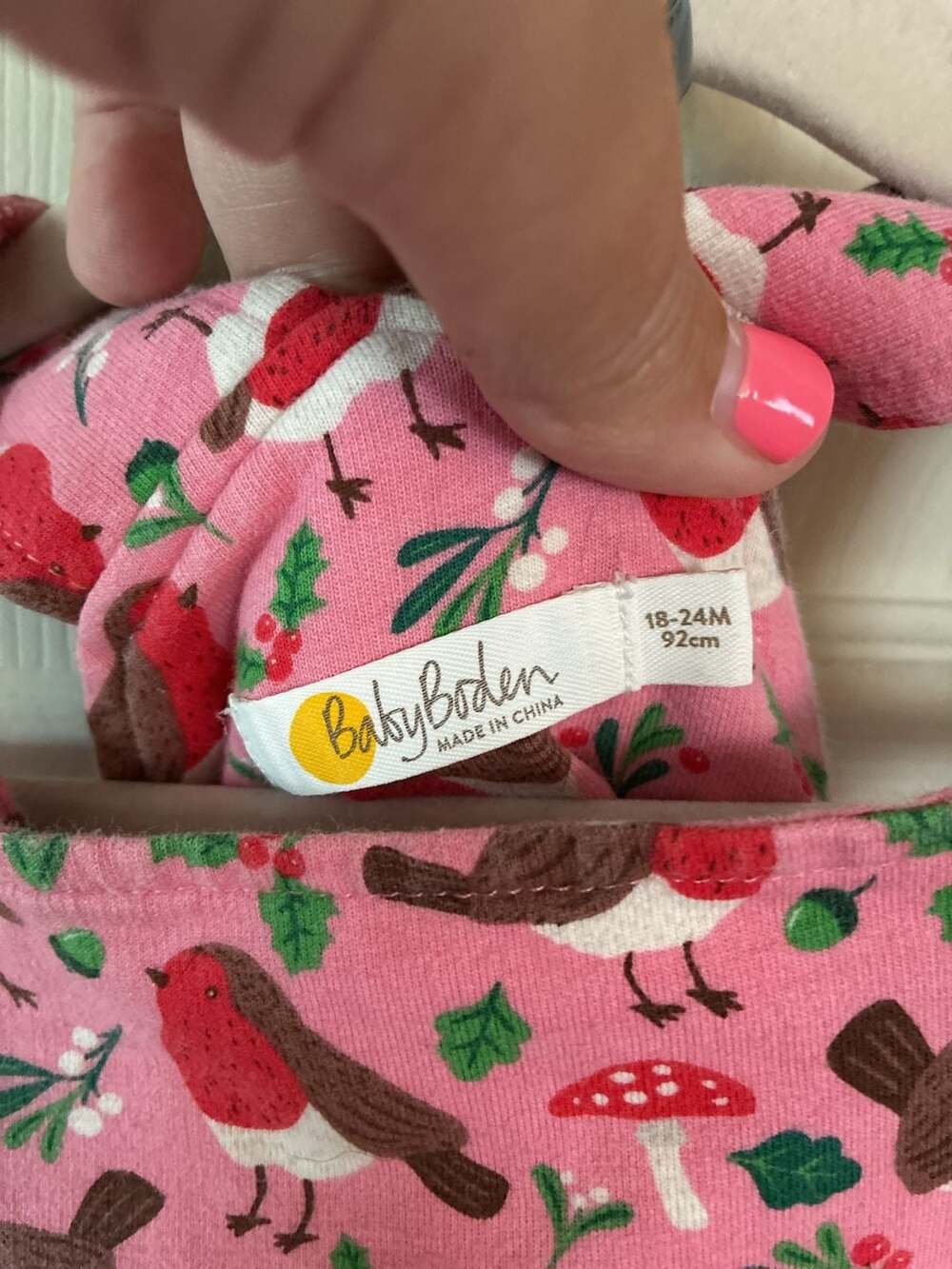 Baby Boden Pink Robin Print Cotton Jersey Dungarees - Picture 3 of 6